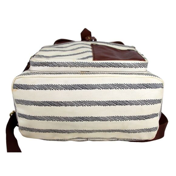 Fossil WHITE GRAY COATED CANVAS BROWN LEATHER TRIM HANDLES SHOULDER BAG BACKPACK - Picture 8 of 16